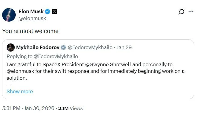 Маск відреагував на звернення Києва щодо російських дронів на Starlink